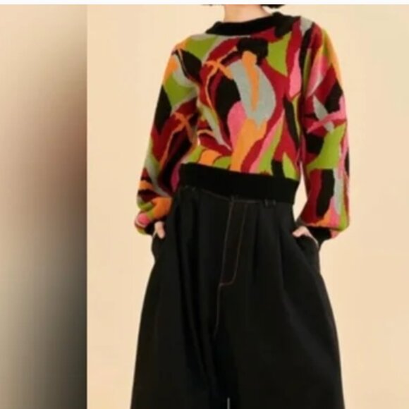 Farm Rio The Dance Knit Sweater Colorful Vibrant Abstract Pullover size M - Picture 4 of 10